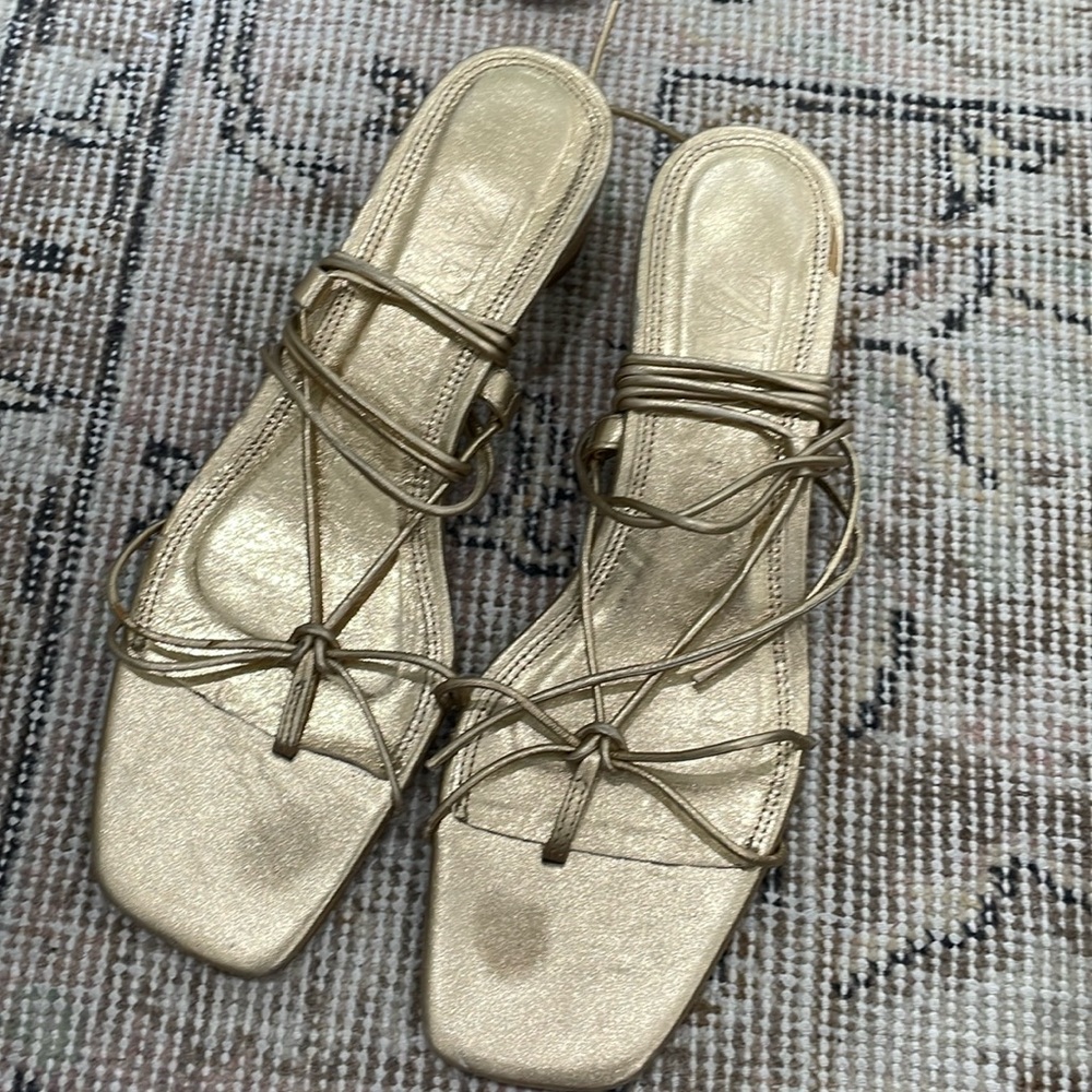 Zara gold ankle wrap sandals size 39